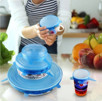 Silicone Premium Stretch Lids | Pack of 6 | Reusable Bowl Covers | Multi‑Size Food Savers