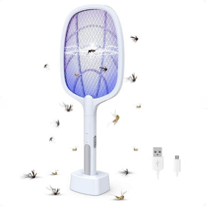 2 In 1 Electric Mosquito Killer | UV Light LED Lamp Rechargeable Mosquito Trap Racket | Anti Insect Bug Zapper