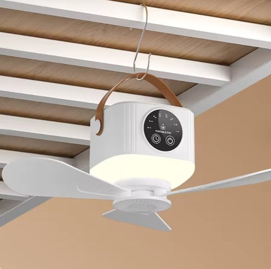 USB Dormitory Camping Small Ceiling Fan | Rechargeable With 8 Hour Timer Night Light | 4 Speed Portable Design