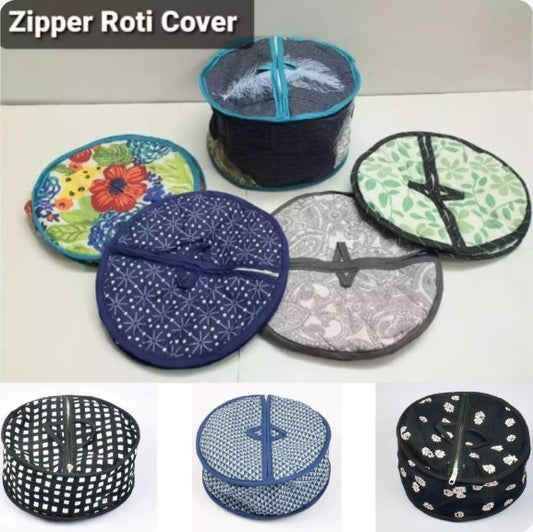 Roti Chapati Cotton Cover Bag | Round Zip Opening Keeps Rotis Fresh | Warm