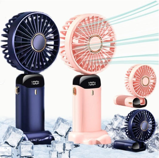Rechargeable Hand Fan with LED Display | 5 Speed Modes Portable Mini Handy Fan for Kids & School Use