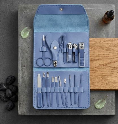 16-Piece Premium Personal Manicure & Pedicure Grooming Kit | Professional Stainless Steel Nail Clippers & Care Set | Travel Case