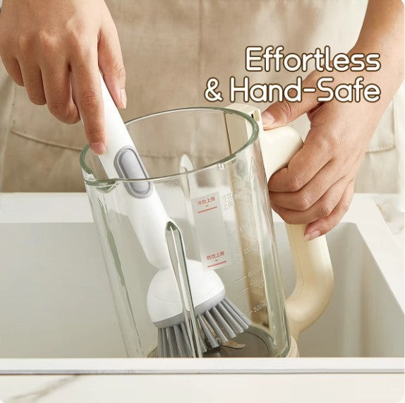 Kitchen Cleaning Adjustable Handle Brush | Soap Dispenser Refillable PET Portable Head for Dishes Pans Pots