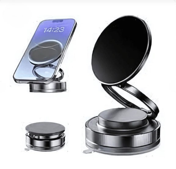Folding Magnetic Phone Holder 360° with Vacuum Suction | Strong Dashboard & Windshield Car Mount | Adjustable Mobile & Desk Stand