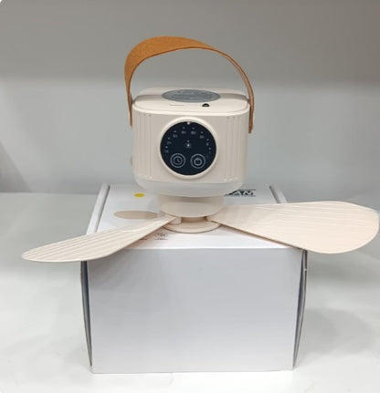 USB Dormitory Camping Small Ceiling Fan | Rechargeable With 8 Hour Timer Night Light | 4 Speed Portable Design