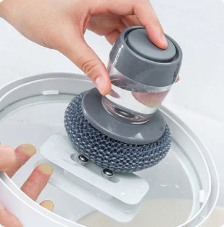 Kitchen Soap Dispensing Palm Brush | Automatic Filling Dish Scrubber | PET Bristles | Non-Scratch Cleaning Brush for Pots, Pans, and Sinks