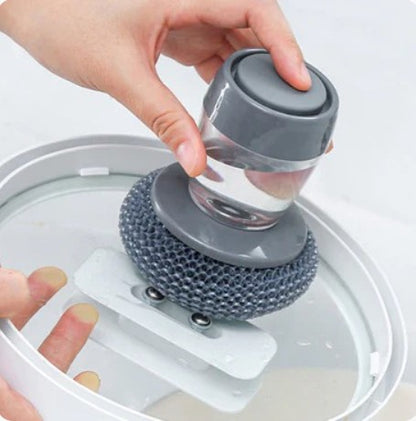 Kitchen Soap Dispensing Palm Brush | Automatic Filling Dish Scrubber | PET Bristles | Non-Scratch Cleaning Brush for Pots, Pans, and Sinks
