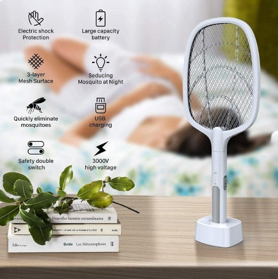 2 In 1 Electric Mosquito Killer | UV Light LED Lamp Rechargeable Mosquito Trap Racket | Anti Insect Bug Zapper