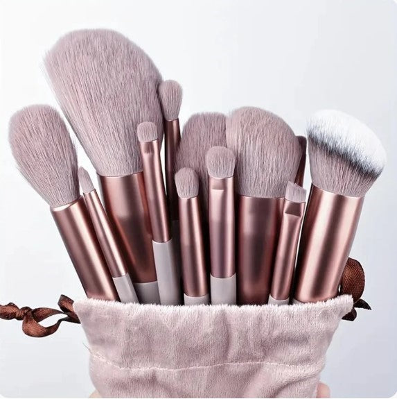 13 Piece Makeup Brush Set | Matching Storage Pouch Professional Soft Bristles | Blending Contouring and Daily Use | Random Color