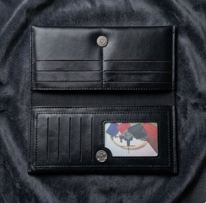 Premium Genuine Black Leather Long Wallet | Elegant Bi-Fold Business Clutch & Travel Organizer for Men