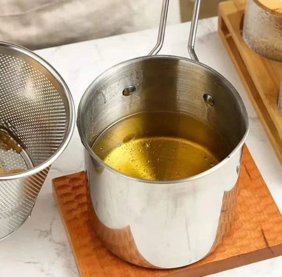 Fryer Frying Pot with Strainer 12ML Capacity | Basket Deep Fryer Pot for Baking Frying Boiling Home Kitchen