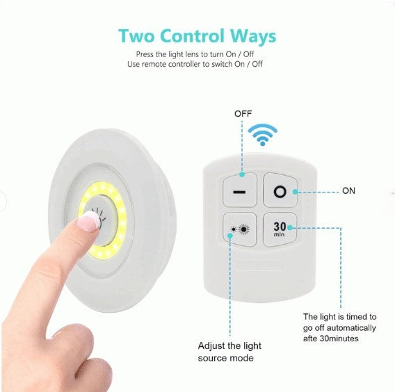 Pack of 3 LED Remote Control Lights | Tap Lights with Self Adhesive for Cabinet | Wardrobe & Kitchen