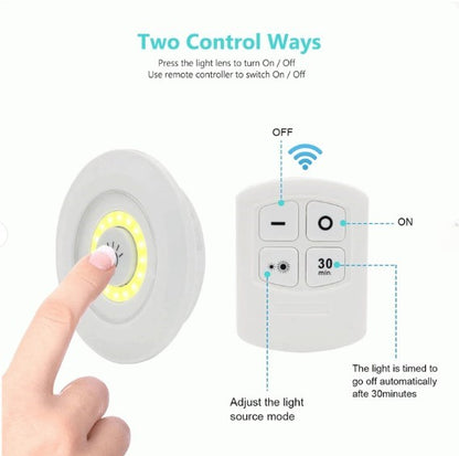 Pack of 3 LED Remote Control Lights | Tap Lights with Self Adhesive for Cabinet | Wardrobe & Kitchen