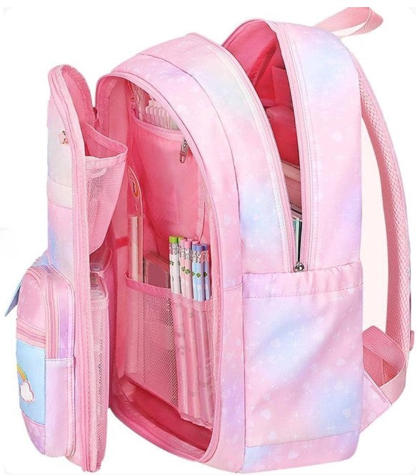 Princess Dream Rainbow School Backpack | Large Capacity Ergonomic Pastel Book Bag for Girls