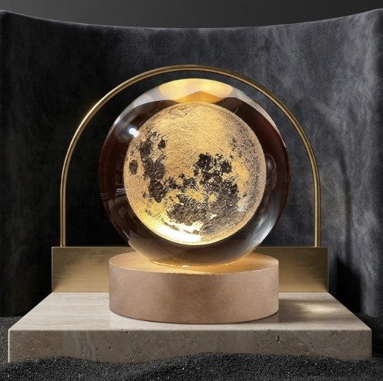 3D Galaxy Crystal Ball Lamp with Wooden LED Base | Decorative Night Light