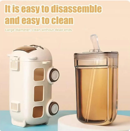 School Bus Design Kids Water Bottle | Strap 600ml | Random Color