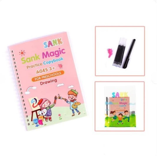 Sank Magic Practice Book Set 4 Books with Pen | 10 Refills Kids Handwriting Learning Kit