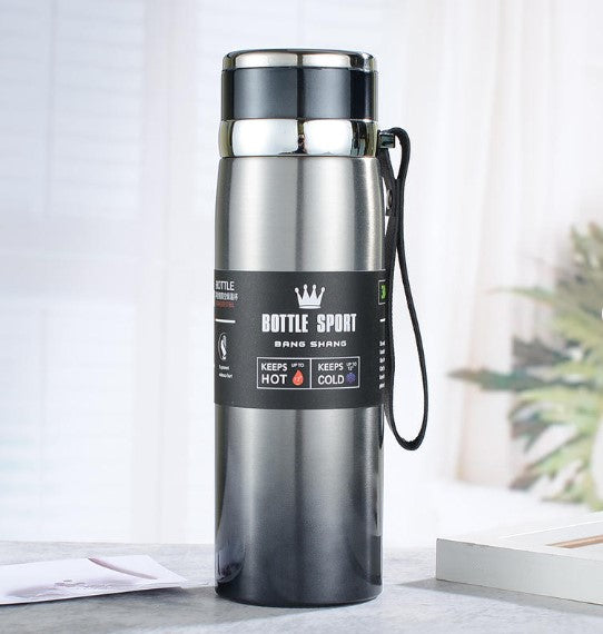 Stainless Steel Sports Bottle with Integrated Carry Strap | Vacuum Insulated | Leak-Proof Lid 800 ML| Random Color