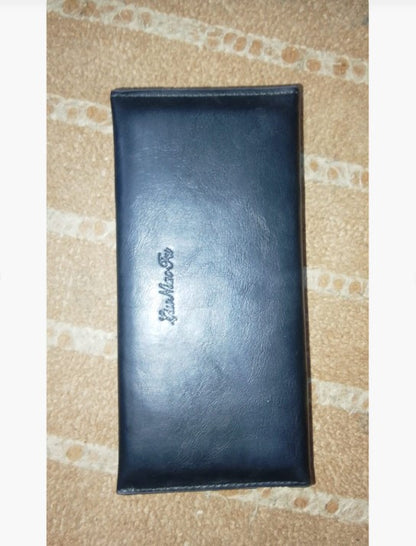 Premium Genuine Black Leather Long Wallet | Elegant Bi-Fold Business Clutch & Travel Organizer for Men