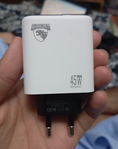 45W Multi-Protocol Dual Port | Travel Fast Charger Model GCH 20 | Integrated EU Europlug Type C Connector