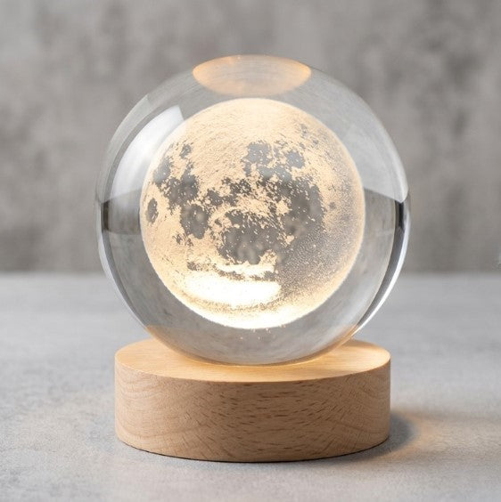3D Galaxy Crystal Ball Lamp with Wooden LED Base | Decorative Night Light