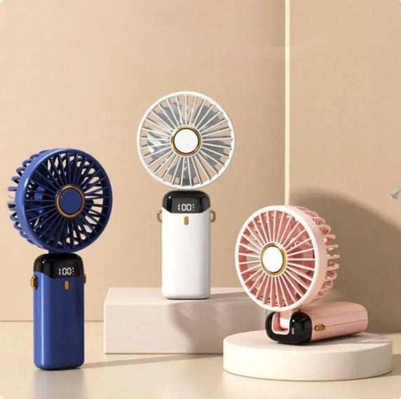 Rechargeable Hand Fan with LED Display | 5 Speed Modes Portable Mini Handy Fan for Kids & School Use