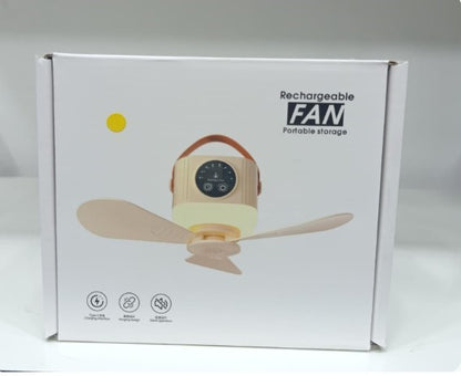 USB Dormitory Camping Small Ceiling Fan | Rechargeable With 8 Hour Timer Night Light | 4 Speed Portable Design