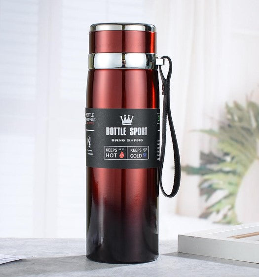 Stainless Steel Sports Bottle with Integrated Carry Strap | Vacuum Insulated | Leak-Proof Lid 800 ML| Random Color