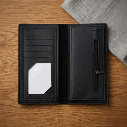 Premium Embossed Monogram Leather Long Wallet | Luxury Bi-Fold Business Clutch & Card Organizer for Men