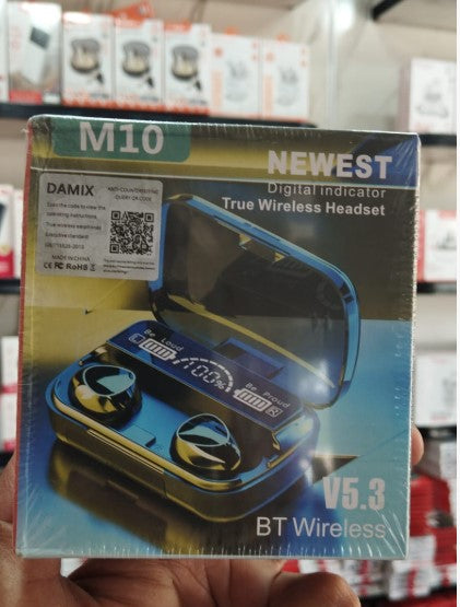 M10 TWS Wireless Bluetooth Earbuds | Bluetooth V5.3 Earphones with Smart LED Power Display & Heavy Bass Charging Case