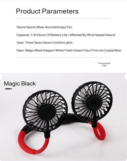 Lazy Portable Silent Neck Fan | Wearable Rechargeable Dual Fan | LED Light & 3-Speed Control