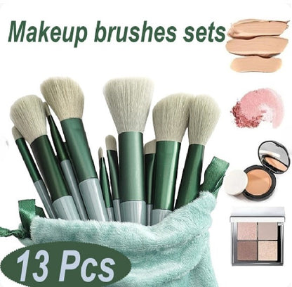 13 Piece Makeup Brush Set | Matching Storage Pouch Professional Soft Bristles | Blending Contouring and Daily Use | Random Color