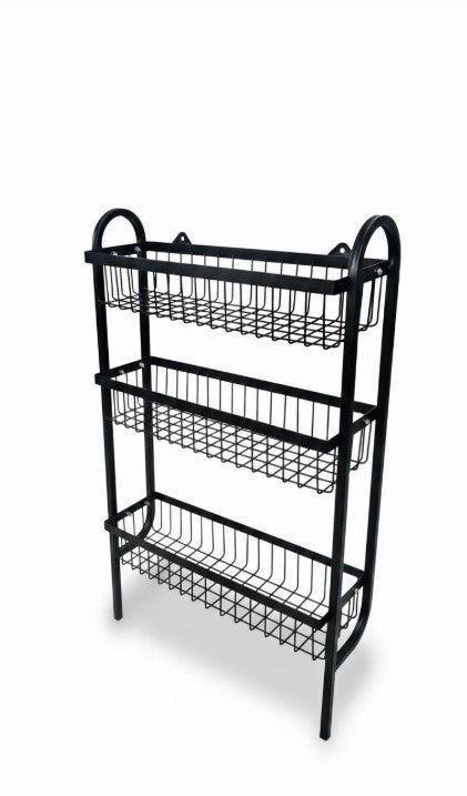 Wall Mounted Spice Rack Black Stainless Steel 3 Tier | DIY Assembly Required (Self Assemble)