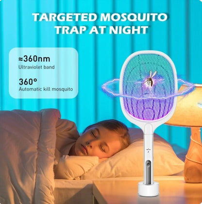 2 In 1 Electric Mosquito Killer | UV Light LED Lamp Rechargeable Mosquito Trap Racket | Anti Insect Bug Zapper