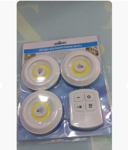 Pack of 3 LED Remote Control Lights | Tap Lights with Self Adhesive for Cabinet | Wardrobe & Kitchen