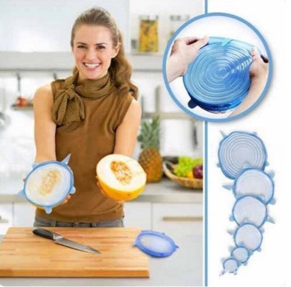 Silicone Premium Stretch Lids | Pack of 6 | Reusable Bowl Covers | Multi‑Size Food Savers