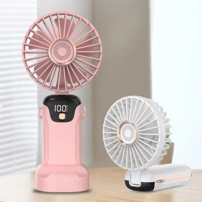 Rechargeable Hand Fan with LED Display | 5 Speed Modes Portable Mini Handy Fan for Kids & School Use