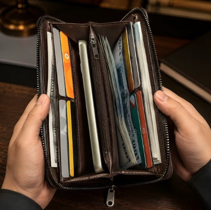 Balebaily Long Zipper Wallet | Men & Women PU Leather Wallet with 15 Card Slots Phone Pocket | Photo Window