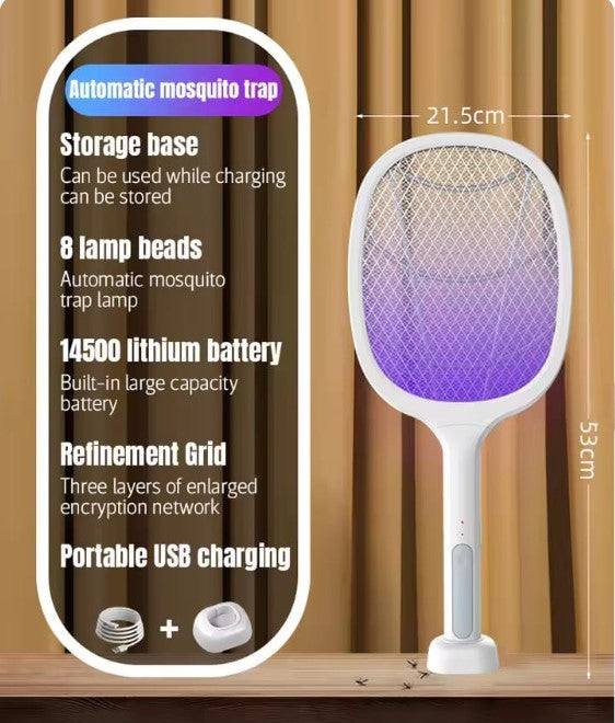 2 In 1 Electric Mosquito Killer | UV Light LED Lamp Rechargeable Mosquito Trap Racket | Anti Insect Bug Zapper