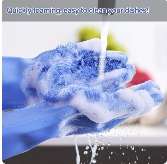 Silicone Dishwashing & Cleaning Pair Gloves | Reusable Heat-Resistant Scrubber Gloves for Kitchen | Bathroom | Household Cleaning