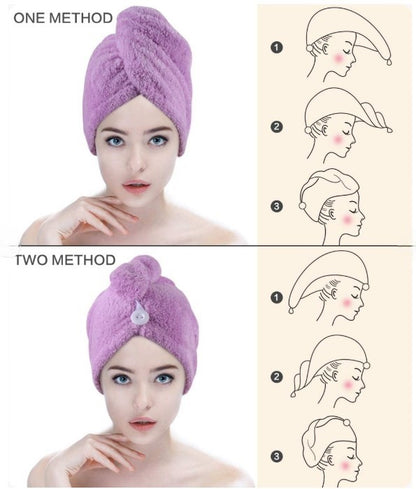 Pack Of 2 Super Absorbent Quick Dry Hair Towel | Microfiber Wrap Turban for Women Curly Long Thick Hair