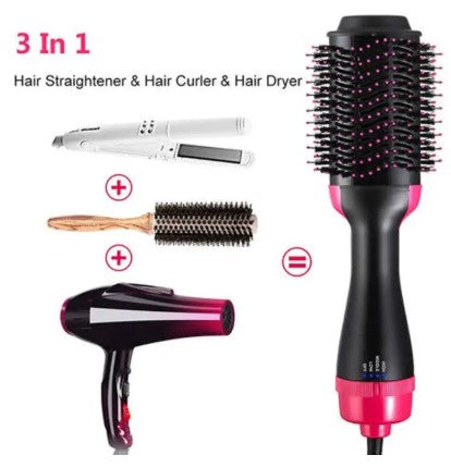 3-in-1 Hot Air Brush | Professional One-Step Hair Dryer | Straightener, and Curler