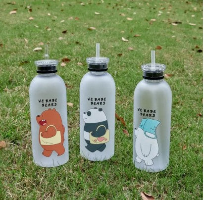 1000ml Korean Bear Panda Big Volume Water Bottle | BPA-Free Leak-Proof Drinkware | Tumbler | Straw