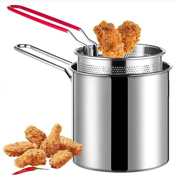 Fryer Frying Pot with Strainer 12ML Capacity | Basket Deep Fryer Pot for Baking Frying Boiling Home Kitchen