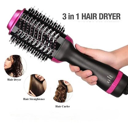 3-in-1 Hot Air Brush | Professional One-Step Hair Dryer | Straightener, and Curler