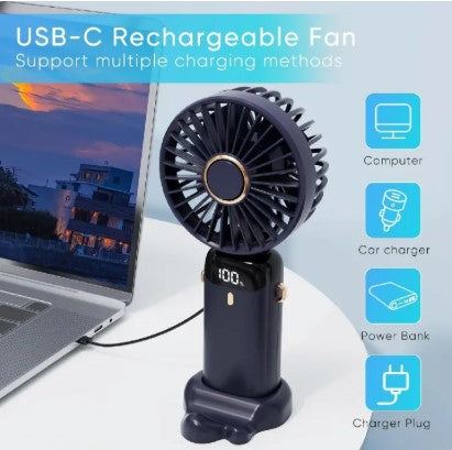 Rechargeable Hand Fan with LED Display | 5 Speed Modes Portable Mini Handy Fan for Kids & School Use