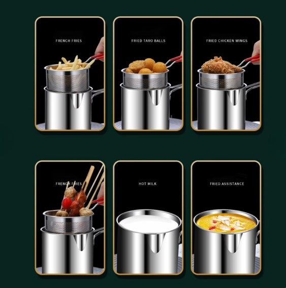 Fryer Frying Pot with Strainer 12ML Capacity | Basket Deep Fryer Pot for Baking Frying Boiling Home Kitchen